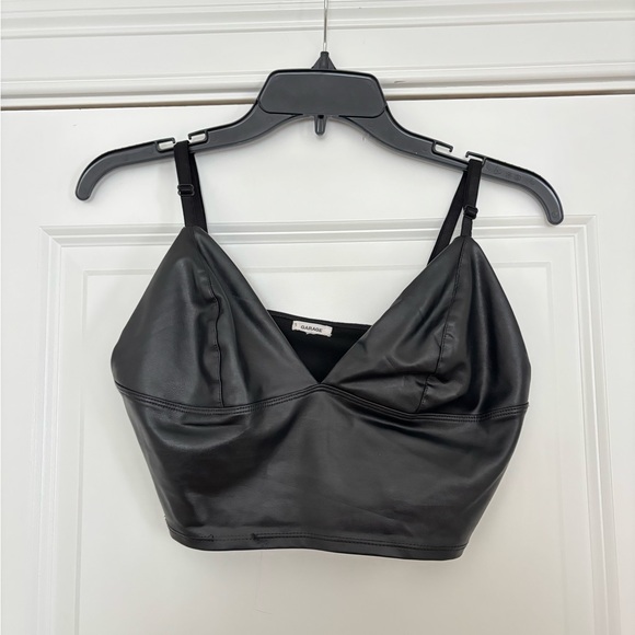Garage Tops - Garage Black Faux Leather Cropped Bralette